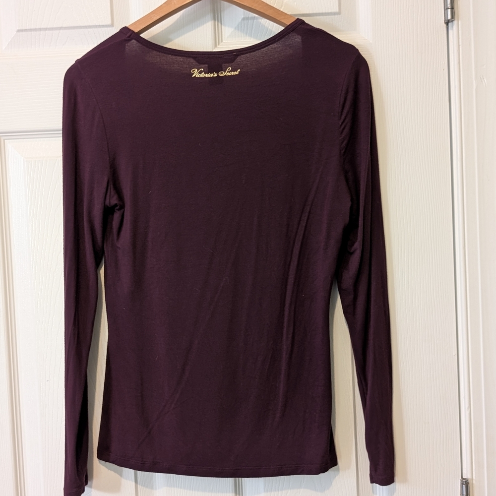 Victoria's Secret Deep Purple/Wine Long Sleeve Scoop Neck Cloud Soft Tee Small - Picture 2 of 3